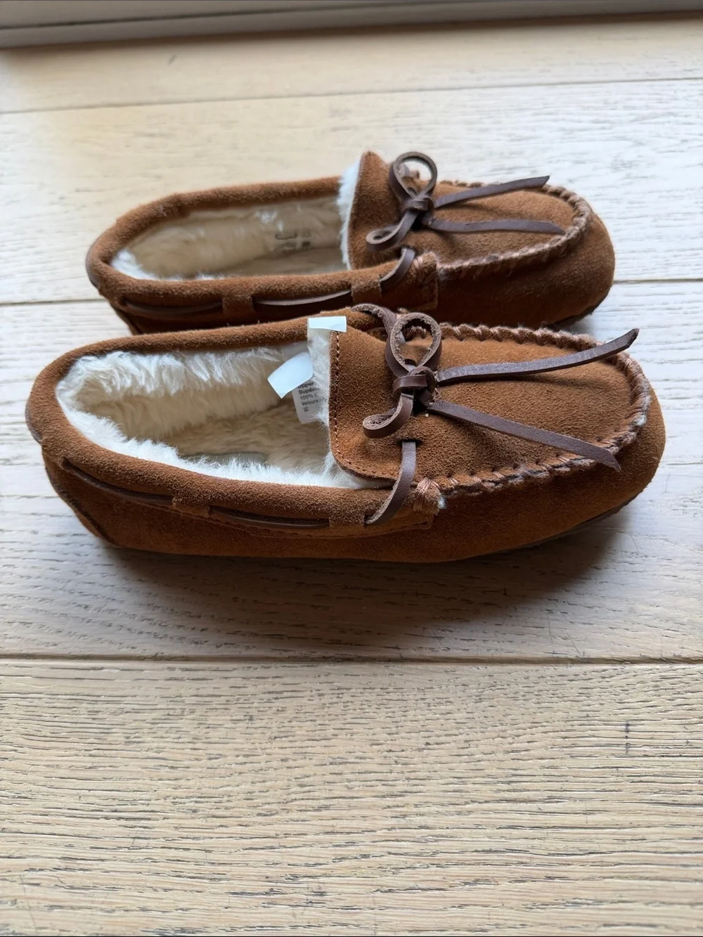 Crewcuts Brown Suede Faux-Fur Lined Moccasin Slippers Kids Size 3